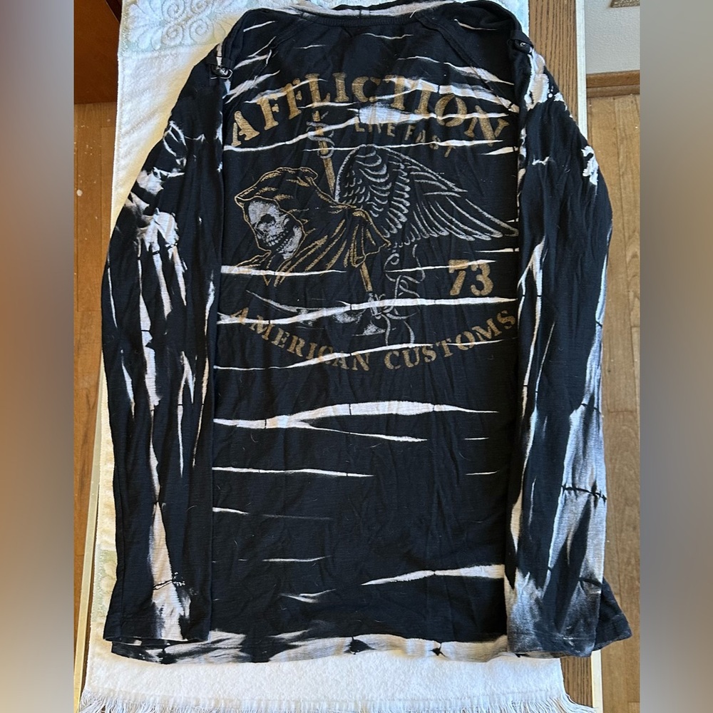 Affliction Black and White Long Sleeve with Gold Accents